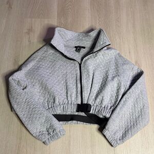 FOREVER21 Full Zip Cropped Quilted Sweater w/Belted Waist - Size S - Grey - NWOT